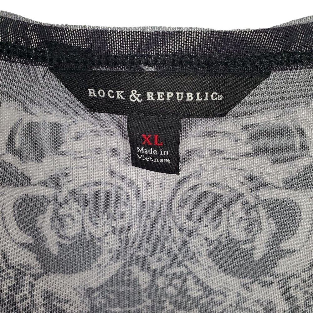 Rock & Republic Size XL Shirt Sheer Mesh Cheetah Head Print Long Sleeve Pullover - Picture 6 of 9